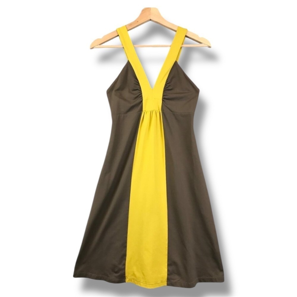 Patagonia Halter Dress Women's Large Active Retro Colorblock Brown Yellow